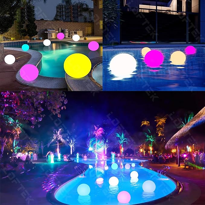 LOFTEK Floating Pool Light - 16-inch Large Ball Lamp with Remote - 3 Modes & 16 RGB Colorful - Waterproof & Rechargeable Globe Floor Lamp for Pool Party, Gaming Room, Garden, 1-Pack