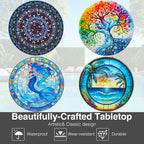 Outdoor Metal Side Tables, 14" Round Patio Side Table, Weather Resistant Metal End Table Side Table for Patio Yard Porch Balcony Garden Bedside, Plant Stand for Indoor, Easy Assemble