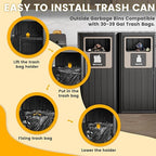 2pcs Outdoor Trash Can Waterproof Resin Garbage Can with Garbage Labels Outdoor Trash Bin for Patio, Garden,Kitchen, Black