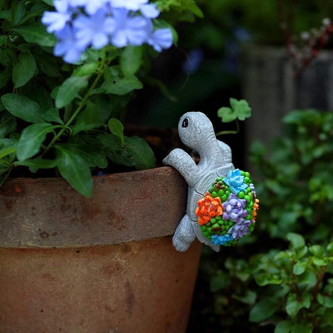 Cute Climbing Turtle Flowerpot Hug Statue, Resin Hanging Turtle Statue Flowerpot, Home Decoration, Garden Fence, Balcony, Patio, Lawn, Courtyard Ornaments
