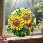 Sunflower Stained Glass Suncatcher, 8 Inch Sun Catchers Indoor Window, Stained Glass Window Hanging, Windows Dedor and Christmas, Mother's Day, Birthday, Gifts for Women Mom, Idea Gift, Gift Exchange