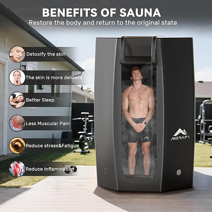 Merapi Premium Portable Inflatable Sauna - Professional Brushed PVC (44.97lbs), Sets Up in 3 Mins, More Portable Than Wood Saunas/More Durable Than Oxford Fabric, for Home SPA/Gym/Travel