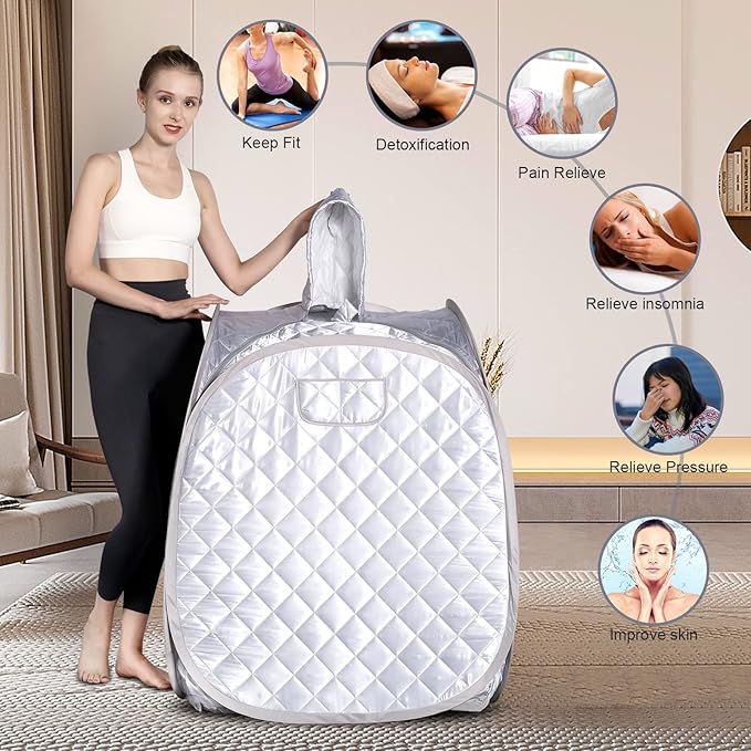 Smartmak Portable Sauna Kit, one Person Full Body at Home Spa Hat Tent, Include 2L Steamer with Remote Control for Detox US Plug- Grey