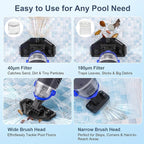 (2025 Upgraded) Cordless Pool Vacuum with Telescopic Pole, 60 Min Powerful Suction & Large Head, Rechargeable Handheld Cleaner for Above Ground Pools, Inground Pools, Hot Tubs, and Spa