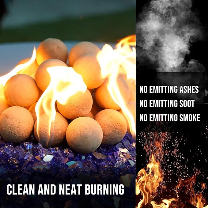 Skyflame 2-inch Ceramic Fireplace Balls, Set of 25 Round Fire Stones Set for Indoor/Outdoor Fire Pit/Fireplace Parts for Decorative, Beige