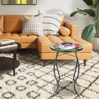 MUMTOP Outdoor Side Table - Small Mosaic Patio Tables, 14” Round Accent End Coffee Glass Plant Stand for Garden Living Room(Poppy)