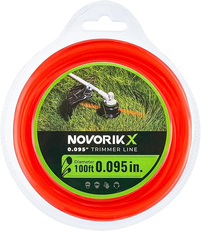 0.095“ Red 100Ft Trimmer Line Heavy Duty, Professional Round Weed Wacker String for Gas and Electric Grass Trimmer and Brushcutters, Fits Most Standard Models