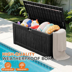 130 Gallon Deck Box Outdoor Indoor Waterproof Storage Box for Patio Furniture, Pool Accessories, Garden Tools, and Cushion Storage, Black