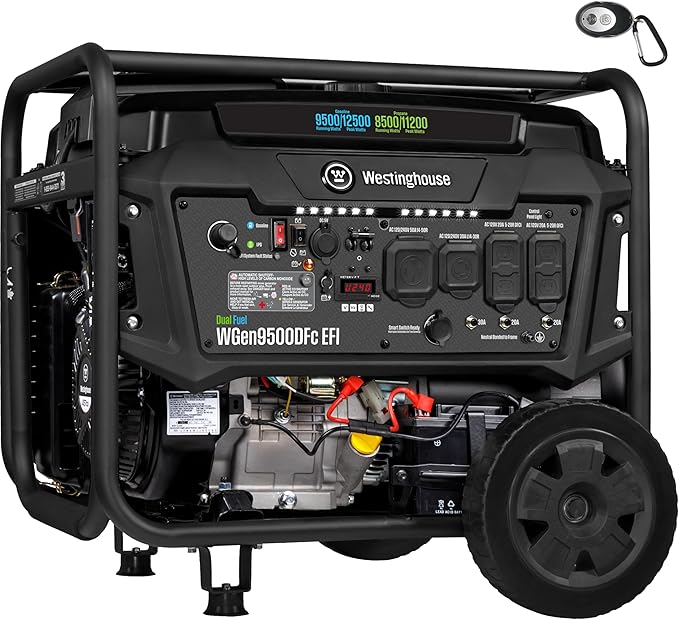 Westinghouse 12500 Peak Watt EFI Dual Fuel Home Backup Portable Generator, Remote Electric Start, Transfer Switch Ready, Gas and Propane Powered, CO Sensor, CARB Compliant