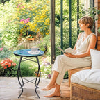 MUMTOP Outdoor End Tables for Patio, The Milky Way Small Round Side Table, Glass Accent Table for Outside, Garden, Balcony, Porch, Indoor Home Decor