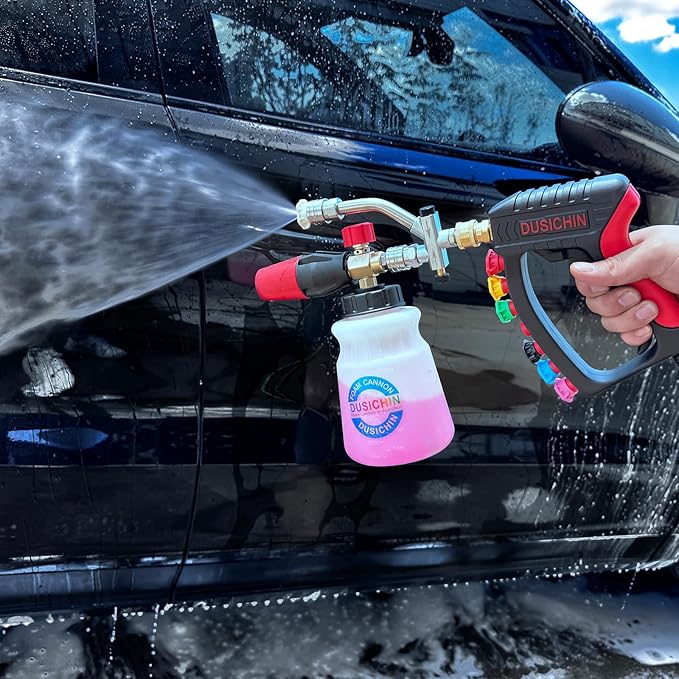 DUSICHIN Pressure Washer Gun Swivel Joint 4000 PSI Snow Foam Cannon Dual-Ended Shift Valve 7 Nozzles, Foam Lance Kit Dual Connector 7 Pressure Washer Tip holders 3/8“ Fitting M22-14 M22-15 DUS2913