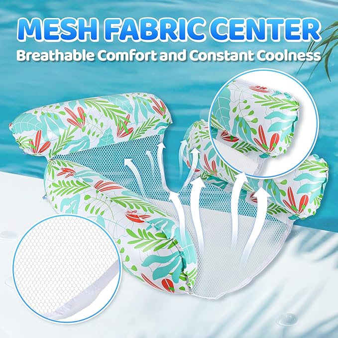 Inflatable Pool Floats for Adults, 2-Pack Multi-Purpose Pool Hammock Floating Chairs, Heavy Duty PVC Material, Water Floats for Swimming Pool, Beach, Summer Pool Toys Party Gifts