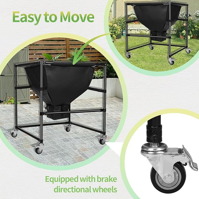 Urban Composting Bag 160L, Layered Harvest Design, Heavy-Duty Casters, All-Metal Frame + Oxford Fabric, Fertilizer Collection, Breathable Lid for Home, Garage, Basement, Kitchen