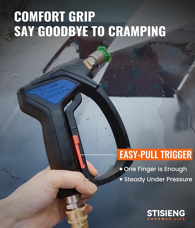 Short Pressure Washer Gun with 360° Swivel, High Pressure Stubby Power Washer Gun Kit with 5 Nozzle Tips, M22-14mm & 15mm Adapters, 3/8" QC for Car Wash Detailing & Cleaning (Black)