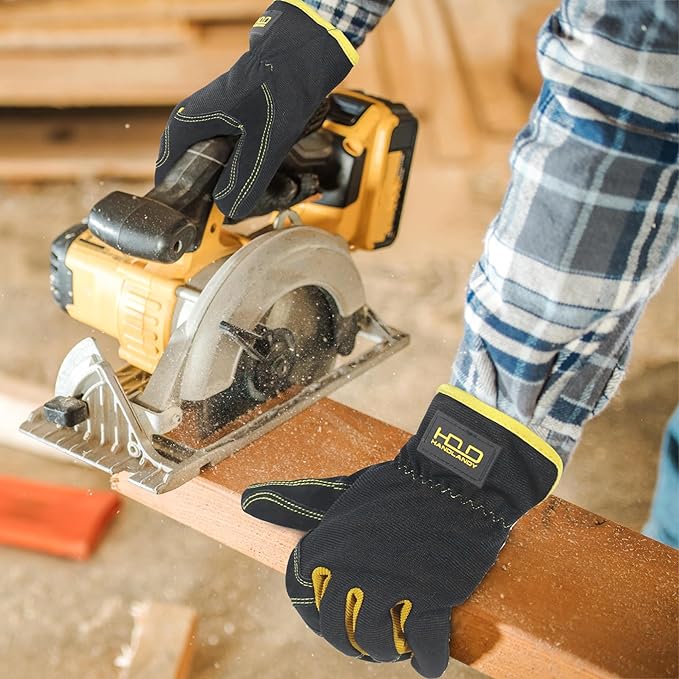 HANDLANDY Men Leather Gardening Gloves, Utility Work Gloves for Mechanics, Construction, Driver