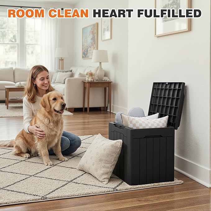 32 Gallon Deck Box Outdoor Indoor Waterproof Storage Box for Patio Furniture, Pool Accessories, Garden Tools, and Cushion Storage, Black