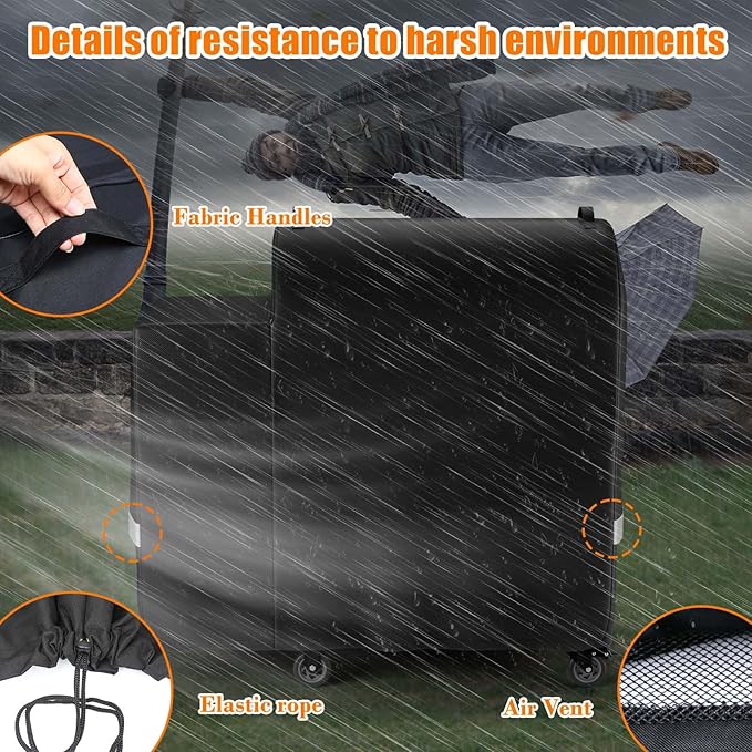 Hisencn Grill Cover for Recteq RT-590, Recteq Deck Boss 590 Wood Pellet Smoker Grill, Heavy Duty Waterproof Grill Cover with Reflective Strips, Moisture Proof Vents and Drawstring, Outdoor BBQ