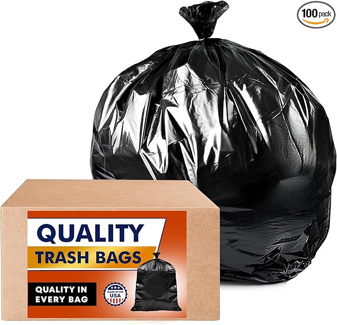 Veska 55-60 Gallon Trash Bags Heavy Duty (MegaValue 100 Bags w/Ties) 50-60 Gallon Large Black Garbage Bags Heavy Duty | Large Black Trash Bags for Commercial, Lawn and Leaf Bag
