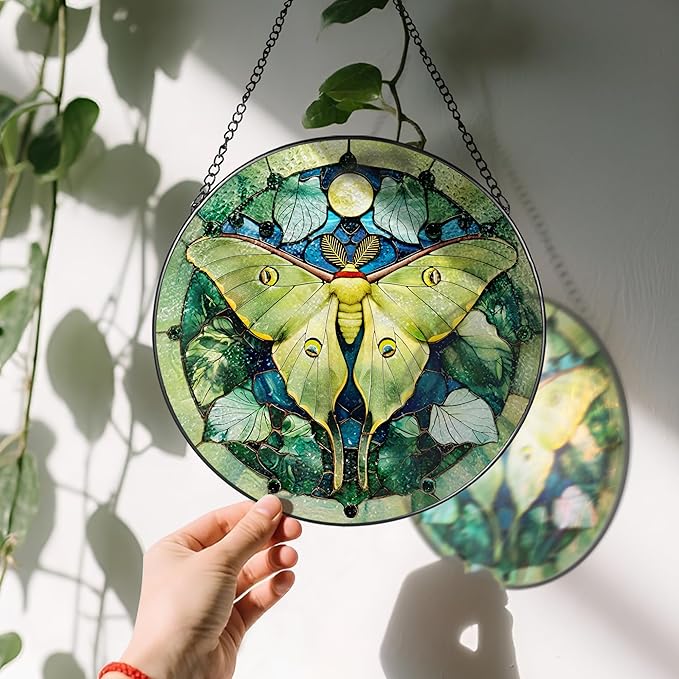 Luna Moth Sun Catcher, 8 Inch Stained Glass Suncatcher, Stained Glass Window Hanging, Luna Moth Indoor Decor, Idea Gift, Gift Exchange