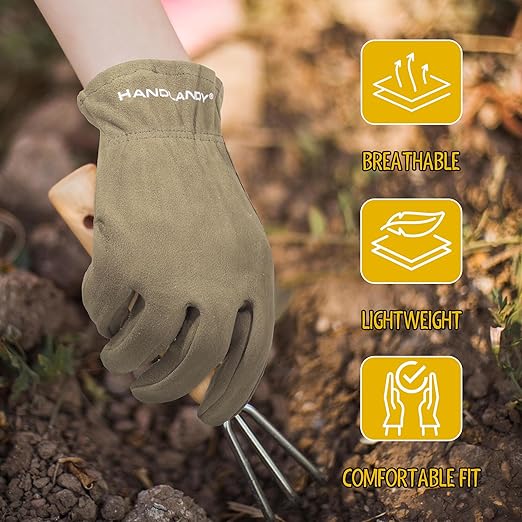 HANDLANDY Kids Genuine Leather Work Gloves for ages 3-11, Children Gardening Gloves for Boys, Girls (Medium (for age5-7), 2 pairs)