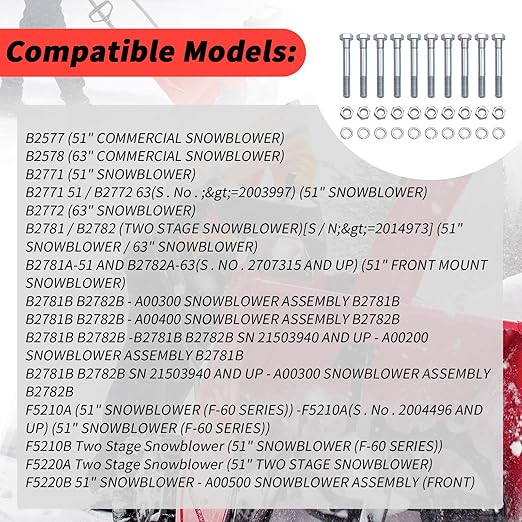 (10Pcs) 70060-01337 Shear Bolts 5/16" x 2-1/2" Compatible with Snowblower B2781