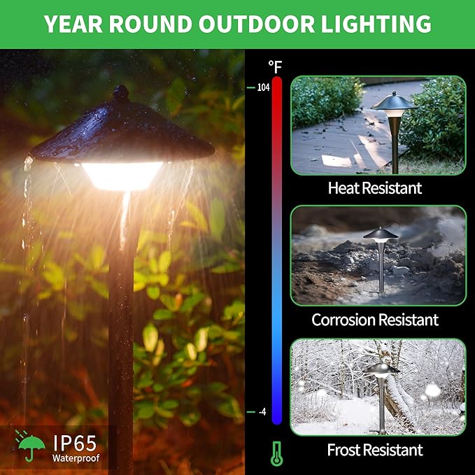 Outdoor Pathway Lights Wired 12V, 2700K/3000K/3500K/4000K/5000K Selectable Landscape Path Light LED, Waterproof Walkway Fixture Mushroom, ORB Aluminum for All Weather Garden Yard (8 Pack)