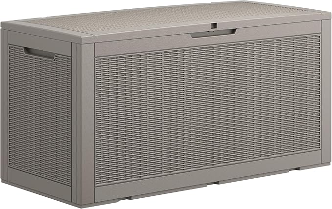 100 Gallon Deck Box Large Outdoor Storage Boxfor Patio Furniture,Outdoor Cushions, Garden Tools, Sports Equipment and Pool Supplies, Waterproof, Resin, Lockable