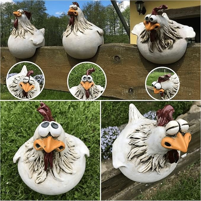 coolboy Chicken Fence Decoration Funny Farm Sculpture Chicken Decorations for Home Garden Stairs,Farm,Patio,Backyard,Resin Craft Chicken Wiht Garden Figurine Statue,3 Chickens a Set