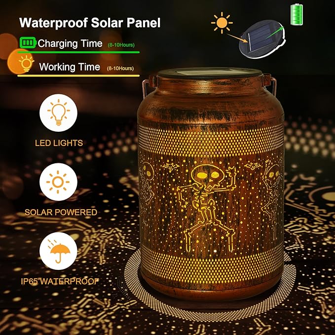 Solar Halloween Decorations Outdoor Lantern , Birthday Gifts for Women, Solar Lights Outdoor Waterproof LED Decorative Garden for Lawn, Landscape, Patio, Porch Hanging Lantern for Ladies, Mom, Grandma