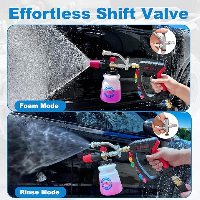 DUSICHIN Pressure Washer Gun Swivel Joint 4000 PSI Snow Foam Cannon Dual-Ended Shift Valve 7 Nozzles, Foam Lance Kit Dual Connector 7 Pressure Washer Tip holders 3/8“ Fitting M22-14 M22-15 DUS2913