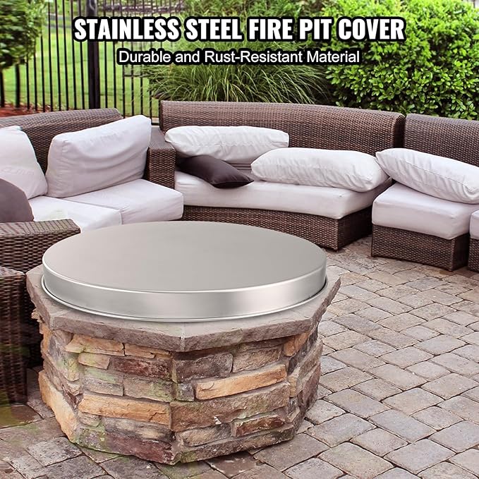 VEVOR Fire Pit Cover Lid, Compatible with The Solo Stove Bonfire 27" Portable Firepit Spark Screen,Stainless Steel Metal Cover, Wood Burning and Camping Stove Accessory, for Outdoor Patio Backyard