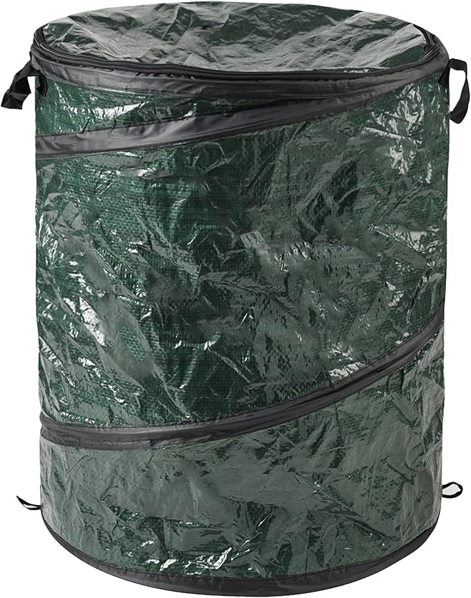 Wakeman Collapsible Trash Can - Pop Up 44-Gallon Outdoor Portable Garbage Bag Holder with Zippered Lid - Recycle Bin for Camping or Parties (Green)