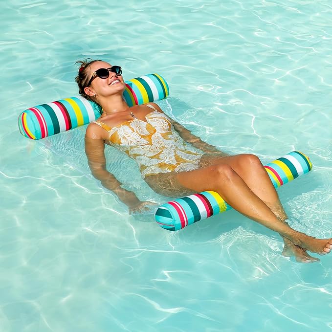 FindUWill 2 Pack Fabric Water Swimming Pool Floats Hammock, XL, Inflatable Multi-Purpose Water Hammocks Floaties (Saddle, Lounge Chair, Hammock, Drifter), Pool Float Lounger for Adults Vacation