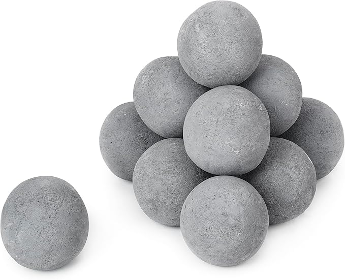 Skyflame Ceramic Fireplace Balls, Set of 12 Round Fire Stones Set for Indoor and Outdoor Fire Pits or Fireplaces Accessory, 4 Inch, Gray