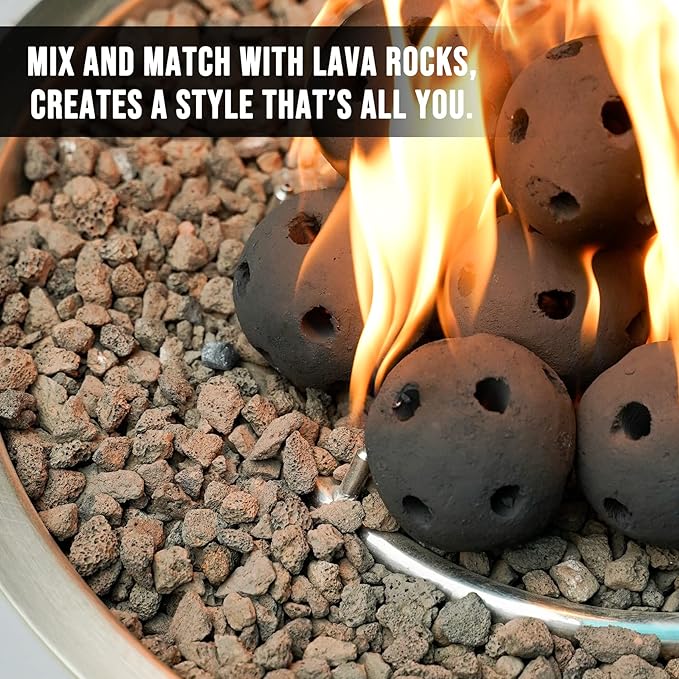 Skyflame Hollow Ceramic Fireplace Balls, Set of 15 Round Fire Stones Set for Indoor and Outdoor Fire Pits or Fireplaces Accessory, 3 Inch, Black