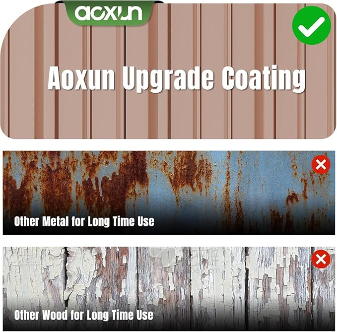 Aoxun 6'x4' Outdoor Metal Storage Shed with Lockable Door- Ideal for Tools, Garden Equipment & Bikes, Perfect for Patio Placement(Base Included/Brown)