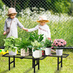 1 Tier Plant Stand Indoor Outdoor, 2 Pack Foldable Heavy Duty Metal Plant Shelf, Multi-Plant Display Flower Pot Holder for Garden Patio Balcony, Black