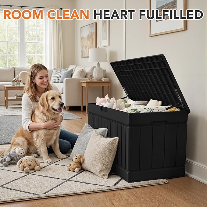 78 Gallon Deck Box Outdoor Indoor Waterproof Storage Box for Patio Furniture, Pool Accessories, Garden Tools, and Cushion Storage, Black