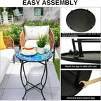 Patio Side Table, 14 Inch Weather Resistant Metal Side Table, Side Table for Patio Yard Porch Balcony Garden Bedside Plant Stand Indoor Outdoor, Small Round Outdoor End Table