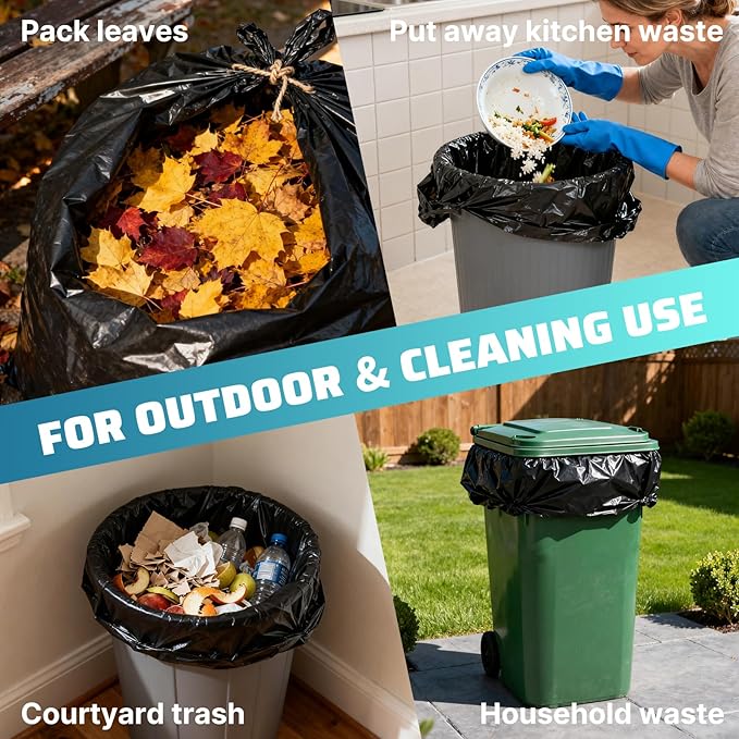 30-35 Gallon Trash Bags 100 Count, 20 Micron HDPE, Durable & Tear-Resistant Trash Can Liners, Large Black Garbage Bags for Household waste, kitchen waste, yard trash & packing leaves