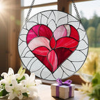 8'' Valentine Heart Suncatcher Ornament, Stained Glass Window Hanging, Suncatchers for Windows Hanging Ornaments, Valentine's Romantic Decor | Valentine's Day Gift, Gifts for Girlfriend, Wife