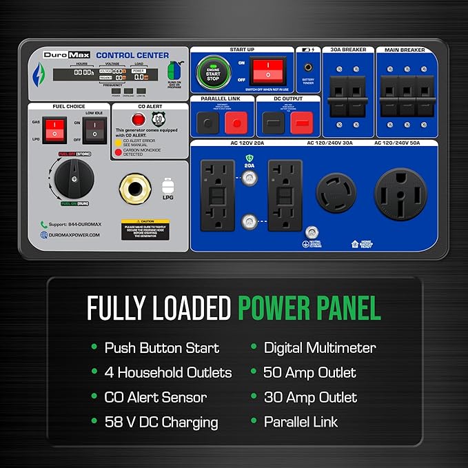 DuroMax XP11000iH 11,000-Watt Dual Fuel Portable Digital Inverter Generator - Gas & Propane, Remote Electric Start, Transfer Switch Ready, RV & Emergency Ready