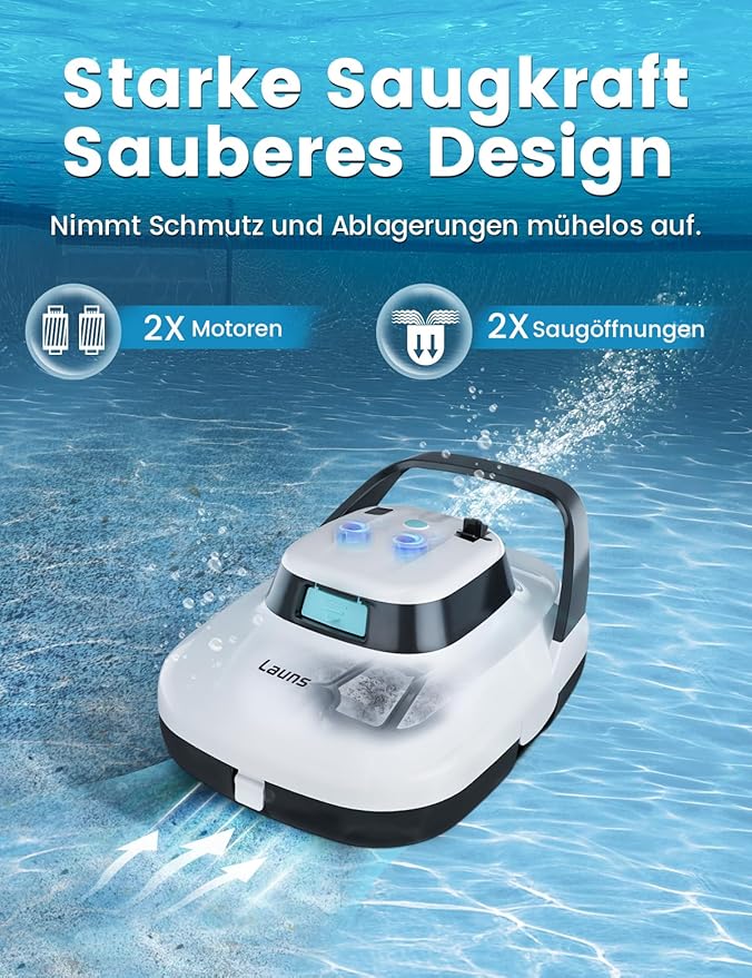 (2025 Upgrade) Launs S1 Cordless Robotic Pool Cleaner, Dual Motors & Suction Ports Automatic Pool Vacuum Robot Lasts up to 90 Min, Self-Parking Ideal for Above Ground Pools (New)