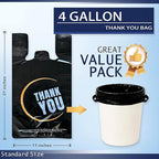 4 Gallon Small Black Trash Bags with Handles 100 Count, 11" x 21" Plastic Garbage Bags for Home, Kitchen, Office, Bathroom Thank You T-Shirt Style Bags for Small Business, Takeout, Grocery Use