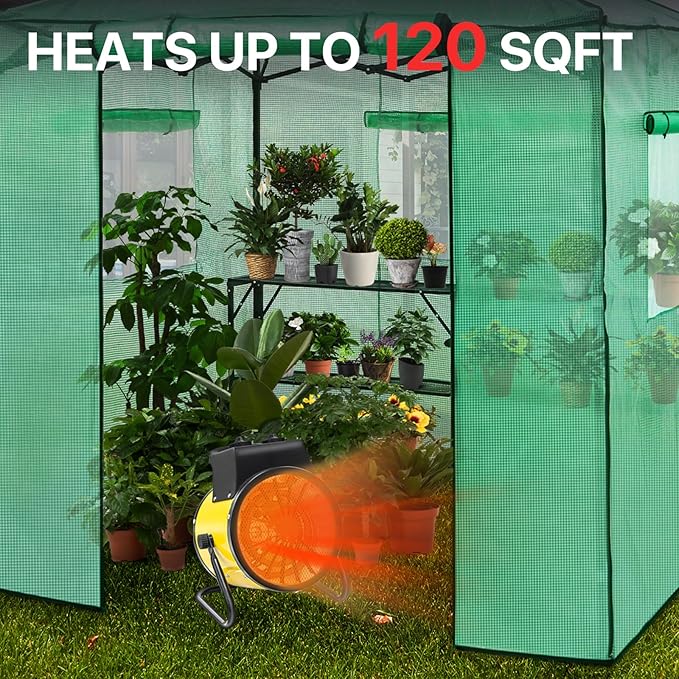 EAGLE PEAK 1500W Outdoor Heater with Thermostat, Greenhouse Heater for Greenhouse, Grow Tent, Garage, and RV Use, Water Resistant IPX 4 Rated, Overheat Protection, Radiant Heating, 1 Pack, Yellow