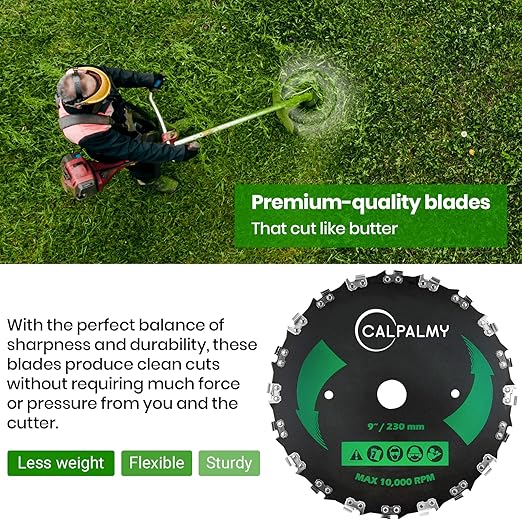 (2-Set) 9" x 20T Chainsaw Tooth Brush Blades - Weed Eater Saw Blade Kit with 2 Carbon Steel Round Chainsaw Blades, 3 Round Files, and 4 Washers for Brush Cutters, String Trimmers, and Weed Wreckers