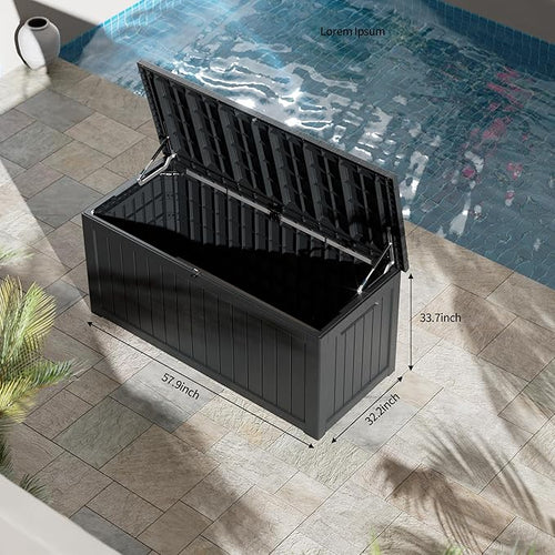 230 Gallon Resin Large Deck Box, Waterproof Outdoor Storage box for Patio Cushions, Garden Tools, Lockable (Black)