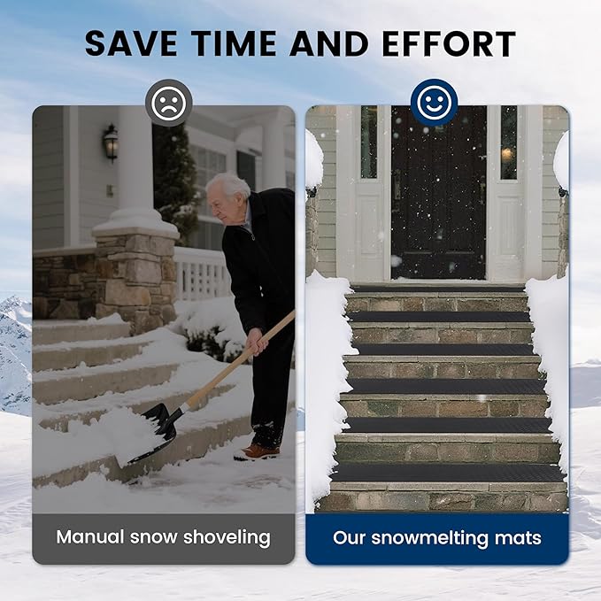 Heated Snow Melting Mat for Outdoor Stairs, Non-Slip (10in x 30in*3)