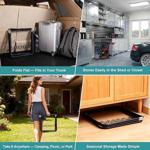 Trash Bag Holder Stand, Heavy Duty Foldable Metal Garbage Bag Frame Fits 30-50 Gallon, Portable Yard Leaf Bag Holder for Lawn Cleanup, Camping, Weeding, Parties