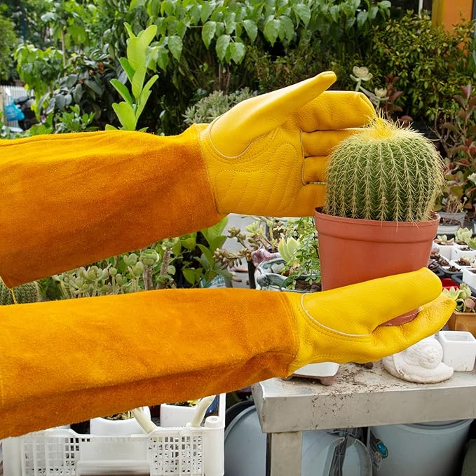 Acdyion Gardening Gloves for Women/Men Rose Pruning Thorn & Cut Proof Long Forearm Protection Gauntlet, Resistant Thick Cowhide Leather Work Garden Gloves
